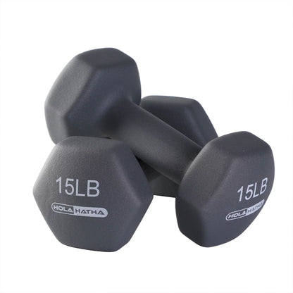 Neoprene Hex Dumbbell Set with Rack - 5, 10, and 15 Pound Weights - 6-Piece Collection