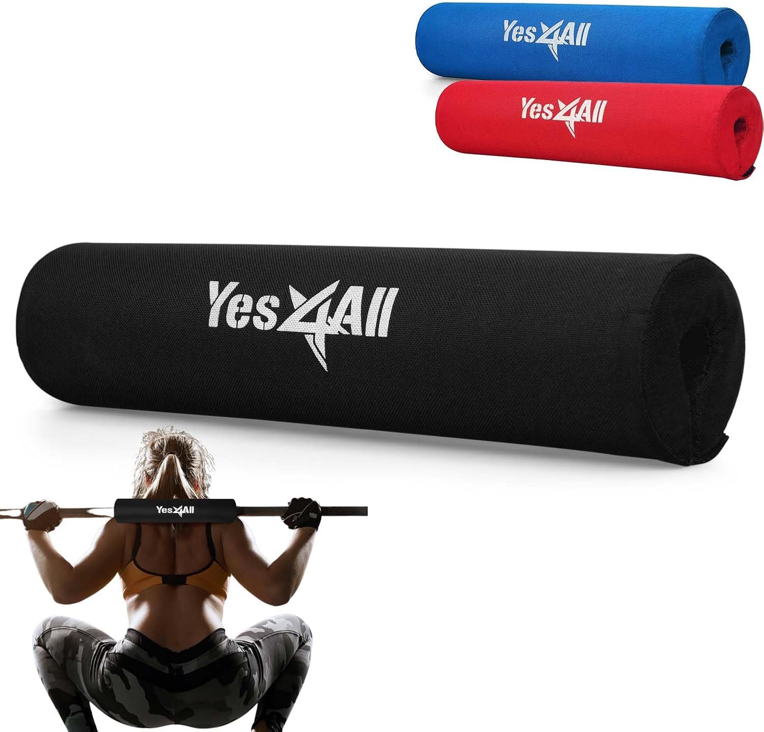 Yes4All Ergonomic Foam Bar Pad for Olympic Barbell Exercises, Including Squats, Hip Thrusts, and Weightlifting