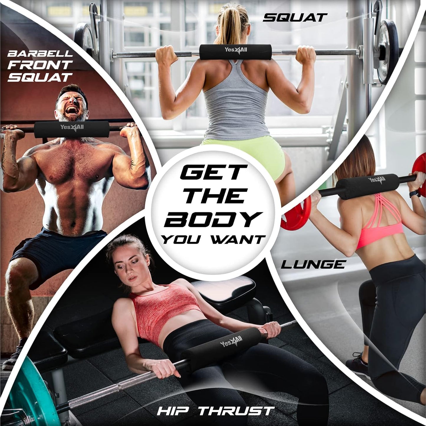 Yes4All Ergonomic Foam Bar Pad for Olympic Barbell Exercises, Including Squats, Hip Thrusts, and Weightlifting