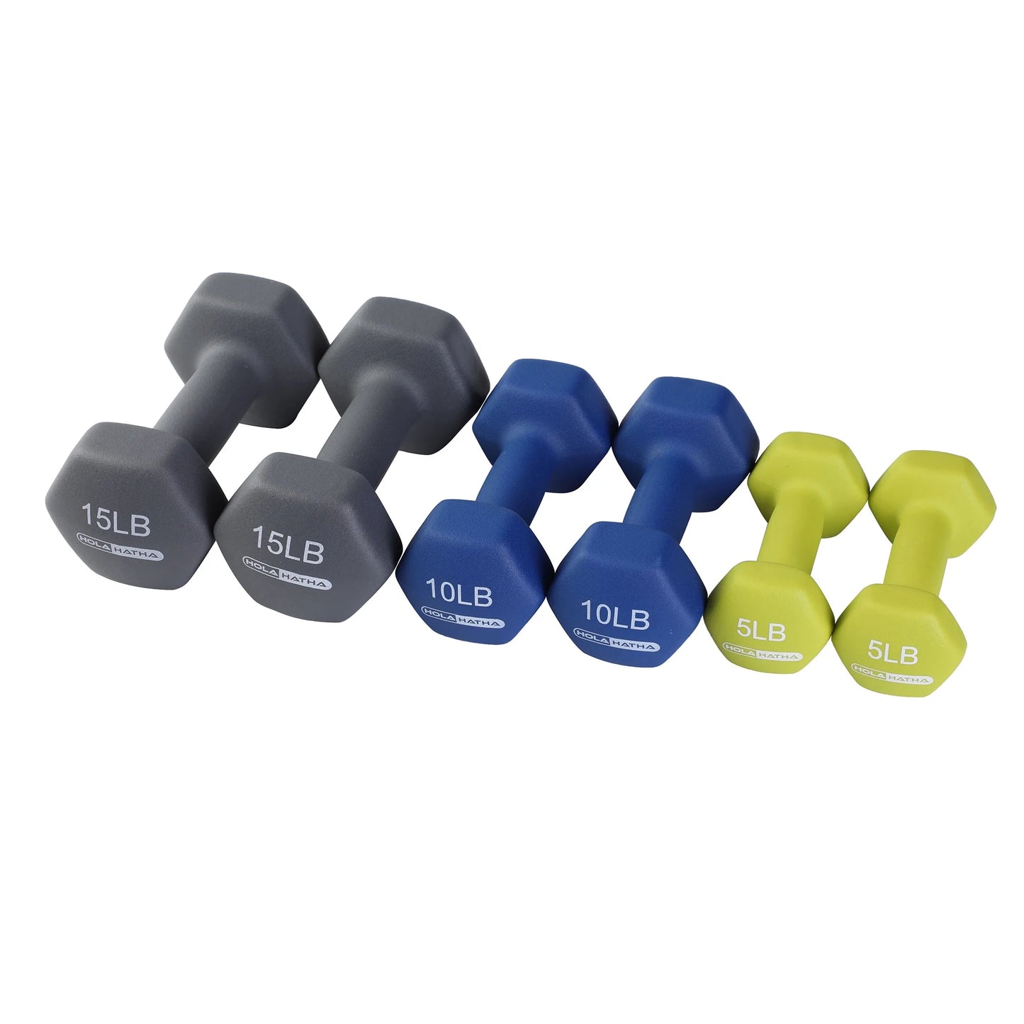 Neoprene Hex Dumbbell Set with Rack - 5, 10, and 15 Pound Weights - 6-Piece Collection