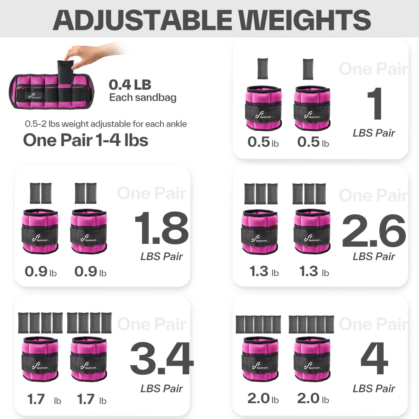 Adjustable Ankle and Wrist Weights for Women - Available in Pairs of 4 lbs and 13 lbs