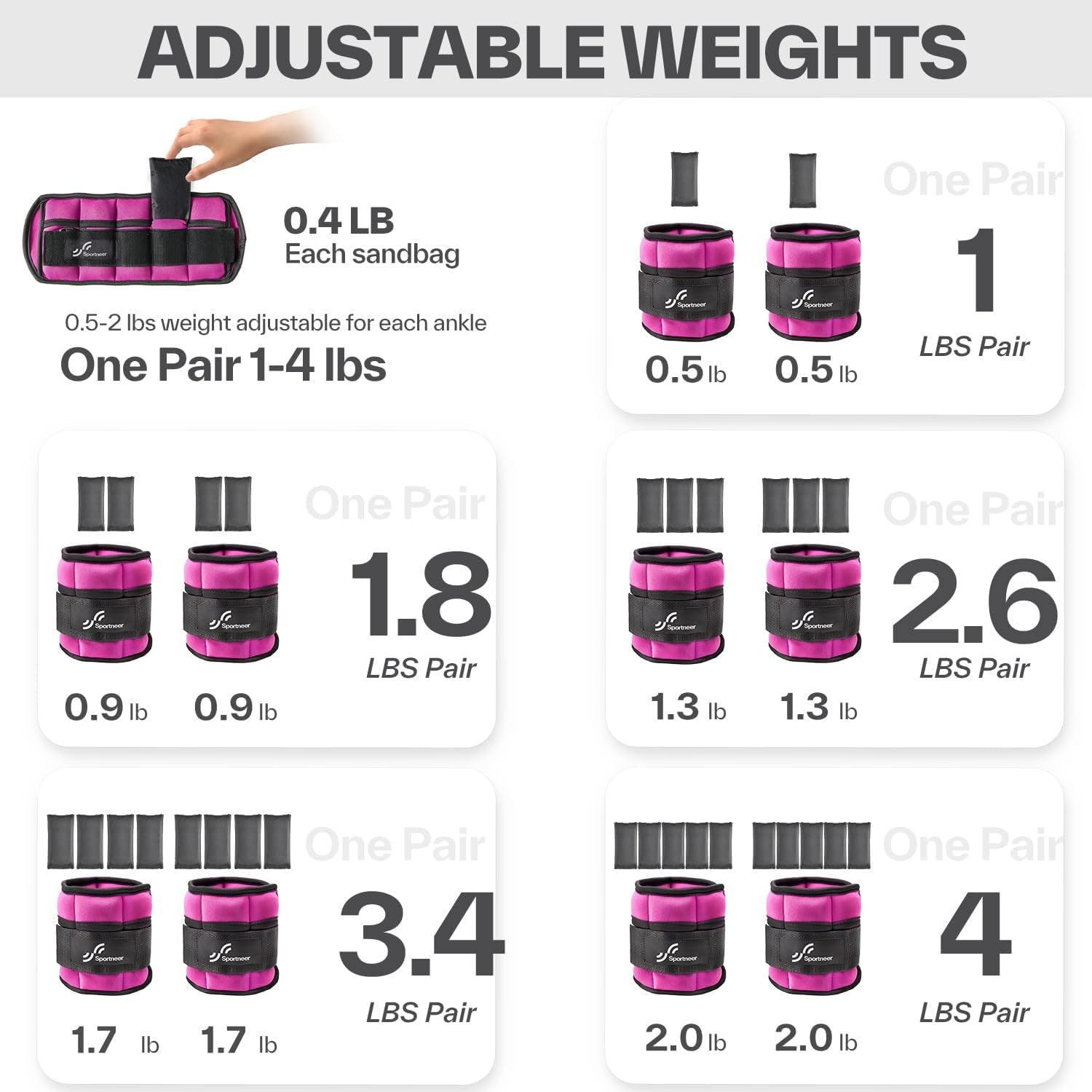Adjustable Ankle and Wrist Weights for Women - Available in Pairs of 4 lbs and 13 lbs