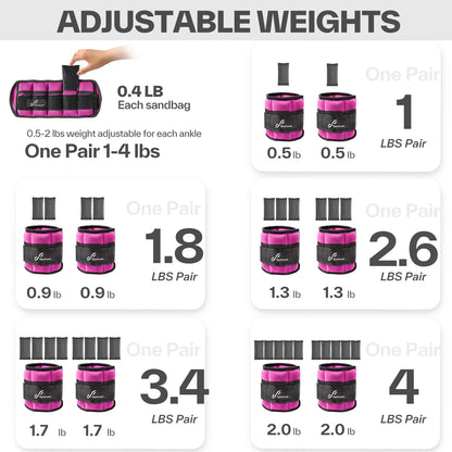 Adjustable Ankle and Wrist Weights for Women - Available in Pairs of 4 lbs and 13 lbs