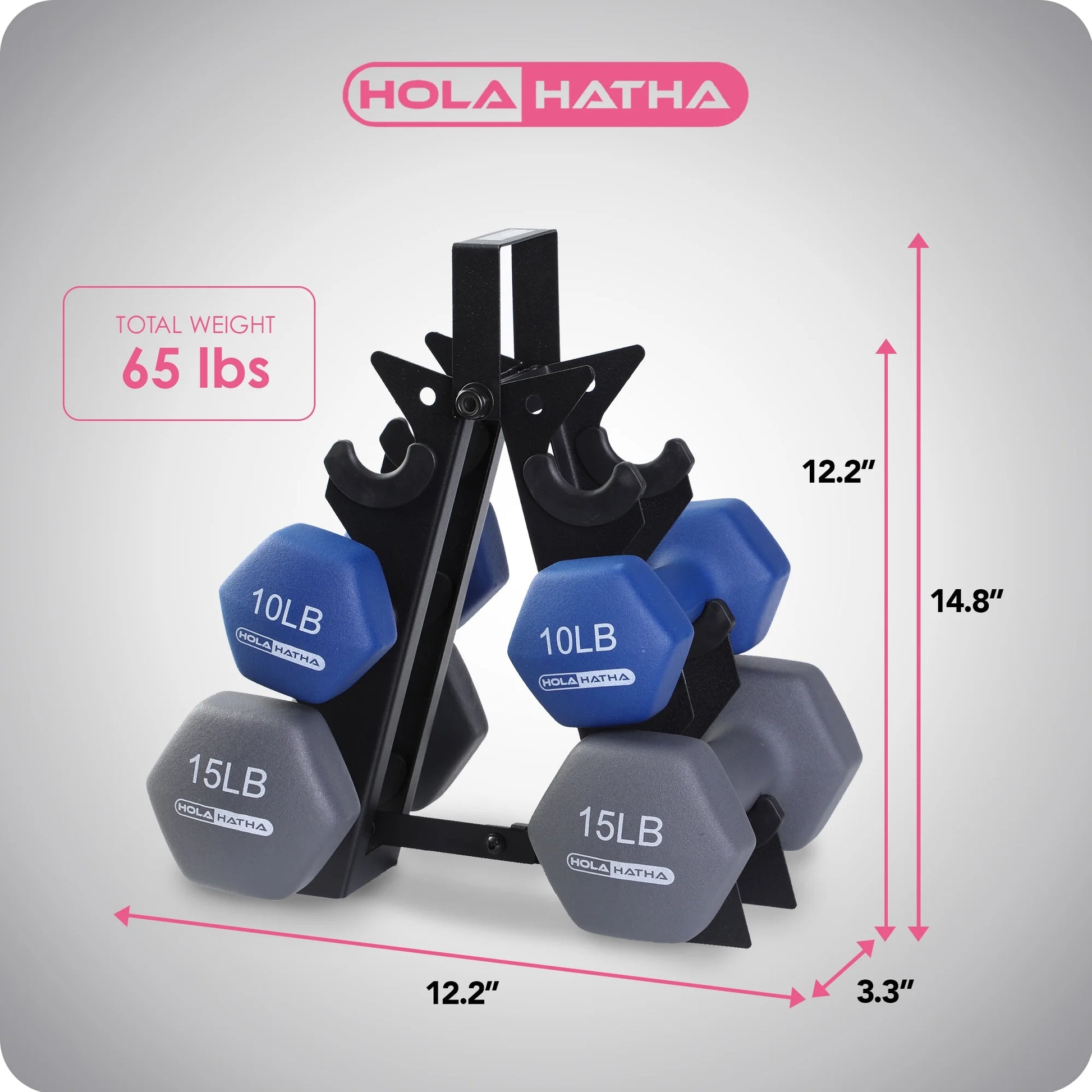 Neoprene Hex Dumbbell Set with Rack - 5, 10, and 15 Pound Weights - 6-Piece Collection