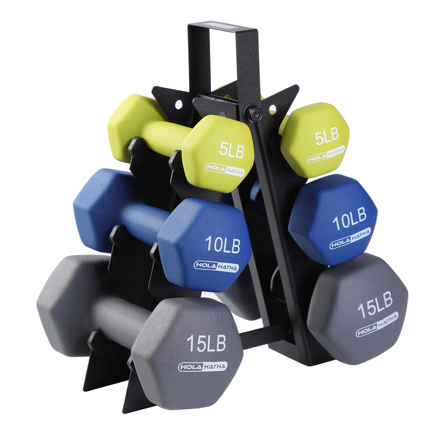 Neoprene Hex Dumbbell Set with Rack - 5, 10, and 15 Pound Weights - 6-Piece Collection